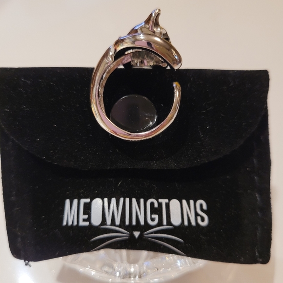 NWT #(4)Cute Meowingtons cat Wrap Ring Black CZ Eyes glossy silver plat… - Picture 4 of 6